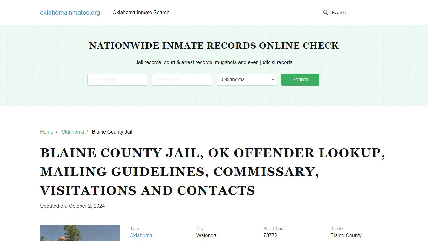 Blaine County Jail, OK: Inmate Search Options, Visitations, Contacts